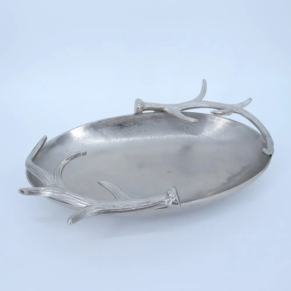 TOZAI HOME Silver Antler Serving Dish Aluminum Plate Oval Tray